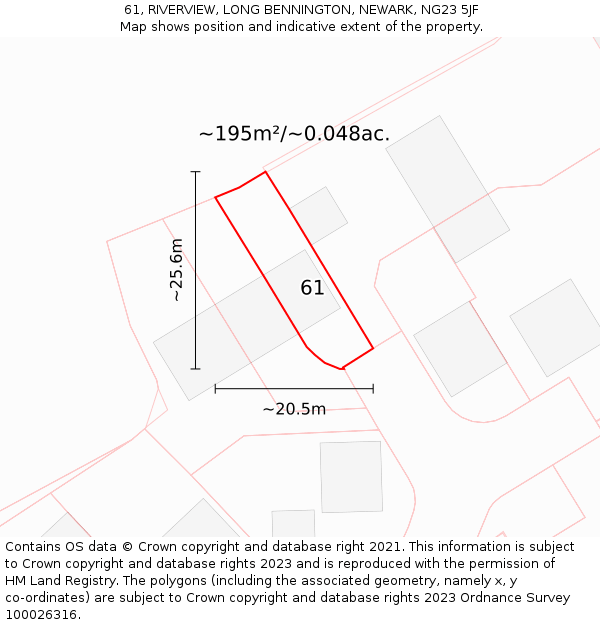 61, RIVERVIEW, LONG BENNINGTON, NEWARK, NG23 5JF: Plot and title map