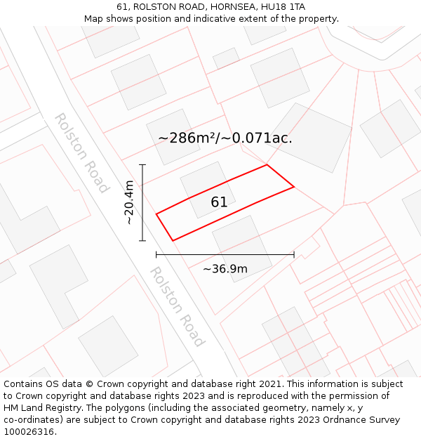 61, ROLSTON ROAD, HORNSEA, HU18 1TA: Plot and title map