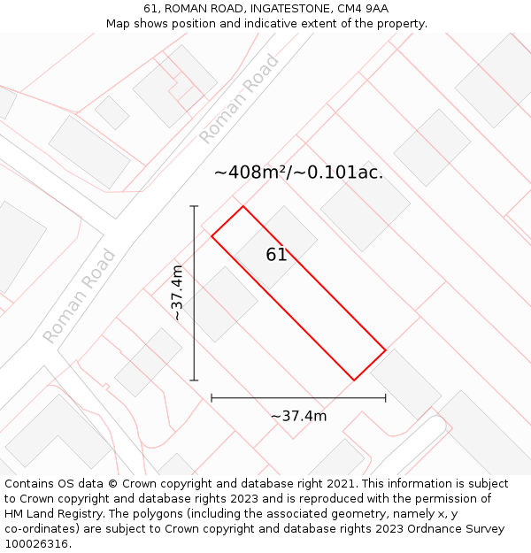 61, ROMAN ROAD, INGATESTONE, CM4 9AA: Plot and title map