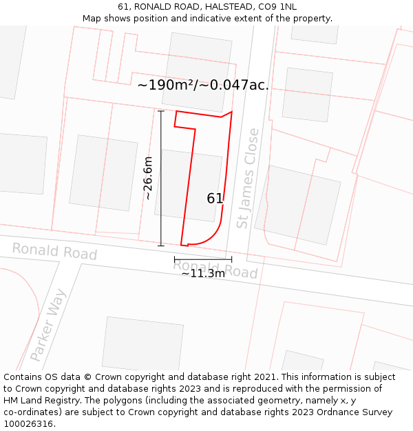 61, RONALD ROAD, HALSTEAD, CO9 1NL: Plot and title map