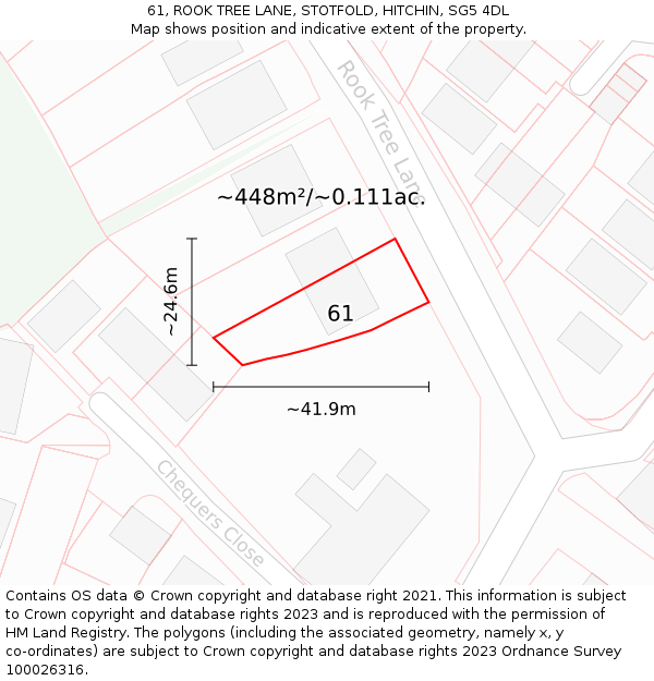 61, ROOK TREE LANE, STOTFOLD, HITCHIN, SG5 4DL: Plot and title map