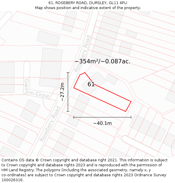 61, ROSEBERY ROAD, DURSLEY, GL11 4PU: Plot and title map