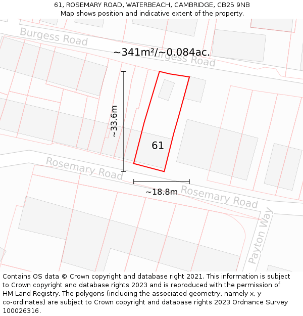 61, ROSEMARY ROAD, WATERBEACH, CAMBRIDGE, CB25 9NB: Plot and title map