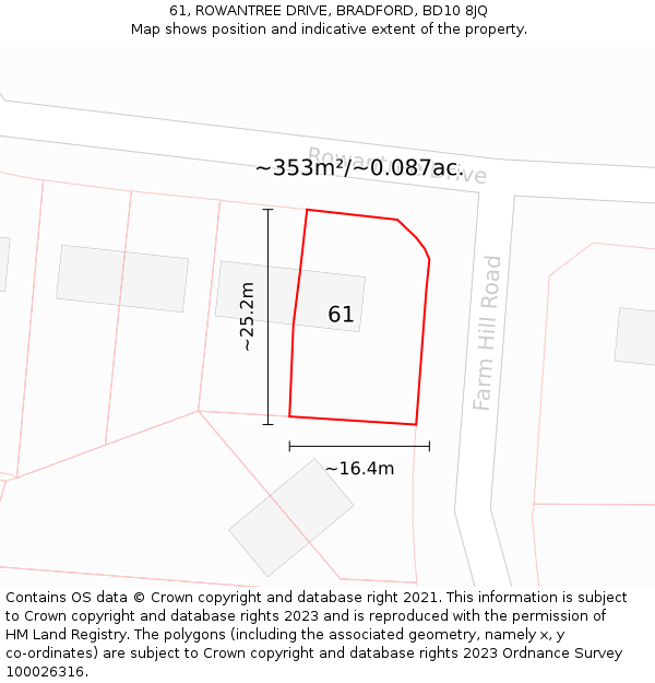 61, ROWANTREE DRIVE, BRADFORD, BD10 8JQ: Plot and title map