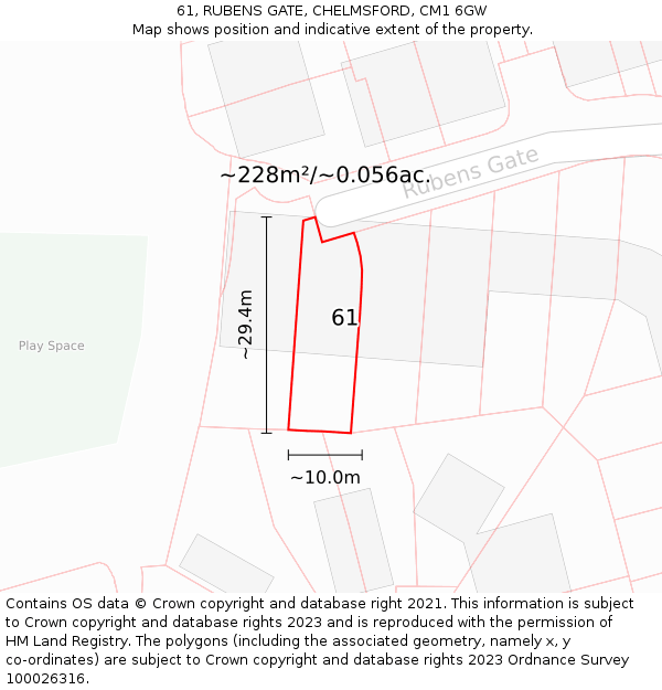 61, RUBENS GATE, CHELMSFORD, CM1 6GW: Plot and title map