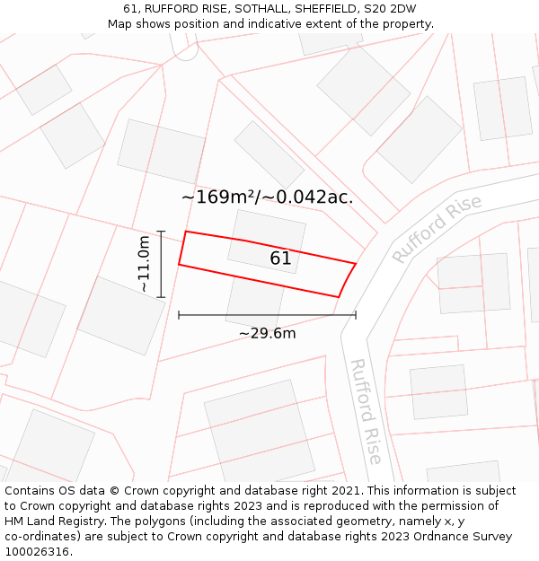 61, RUFFORD RISE, SOTHALL, SHEFFIELD, S20 2DW: Plot and title map