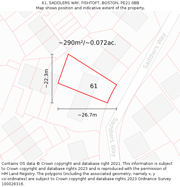 61, SADDLERS WAY, FISHTOFT, BOSTON, PE21 0BB: Plot and title map