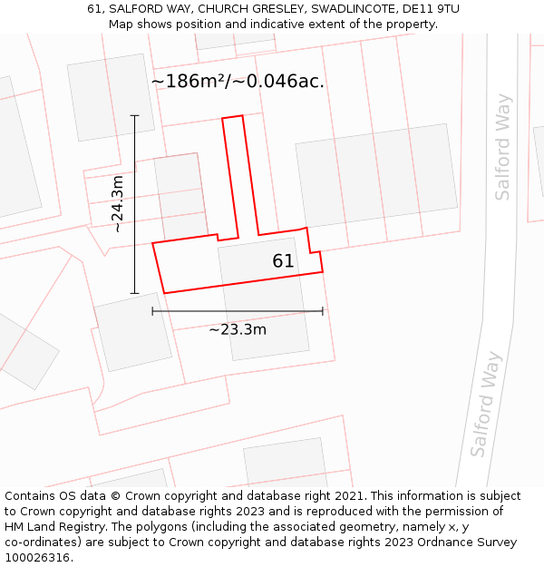 61, SALFORD WAY, CHURCH GRESLEY, SWADLINCOTE, DE11 9TU: Plot and title map