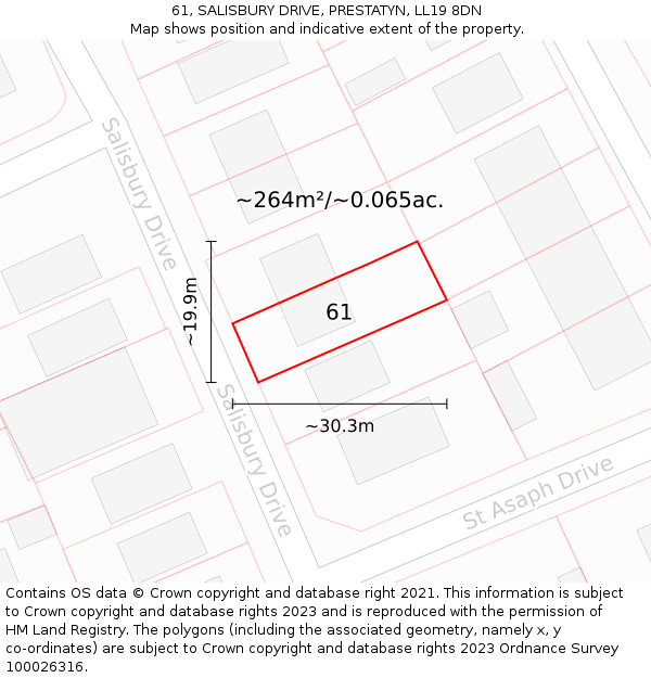 61, SALISBURY DRIVE, PRESTATYN, LL19 8DN: Plot and title map