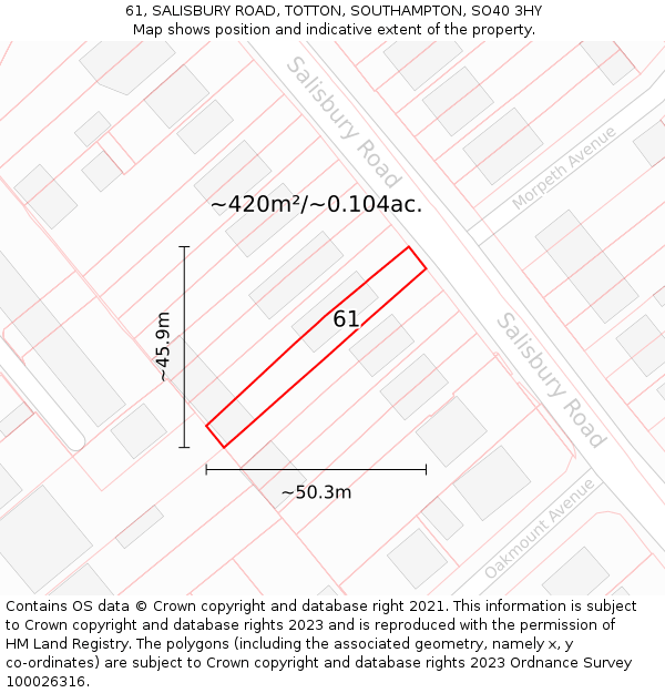 61, SALISBURY ROAD, TOTTON, SOUTHAMPTON, SO40 3HY: Plot and title map