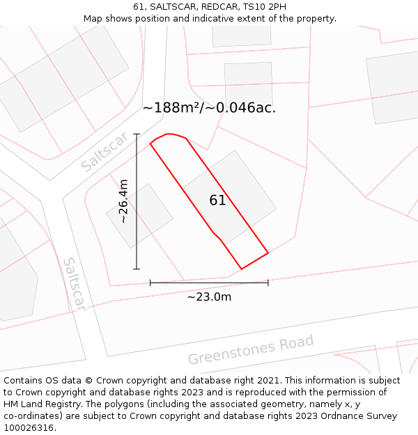 61, SALTSCAR, REDCAR, TS10 2PH: Plot and title map