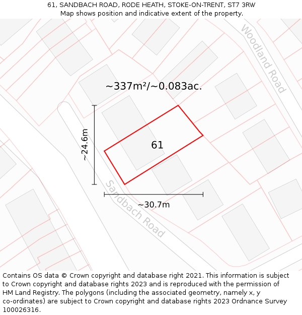 61, SANDBACH ROAD, RODE HEATH, STOKE-ON-TRENT, ST7 3RW: Plot and title map