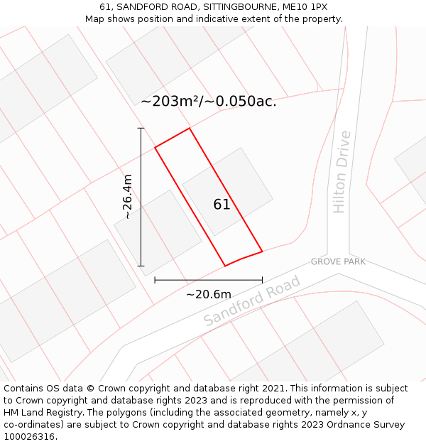 61, SANDFORD ROAD, SITTINGBOURNE, ME10 1PX: Plot and title map