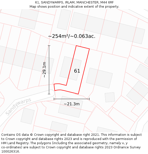 61, SANDYWARPS, IRLAM, MANCHESTER, M44 6RF: Plot and title map