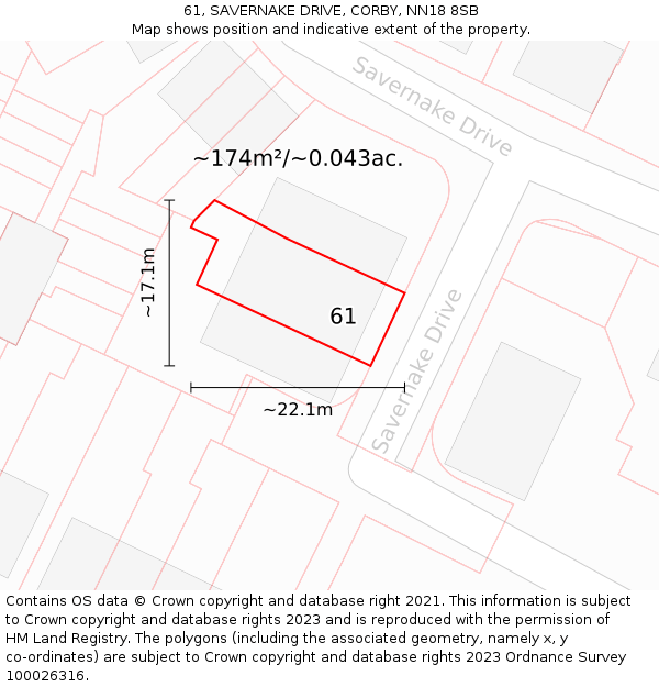 61, SAVERNAKE DRIVE, CORBY, NN18 8SB: Plot and title map