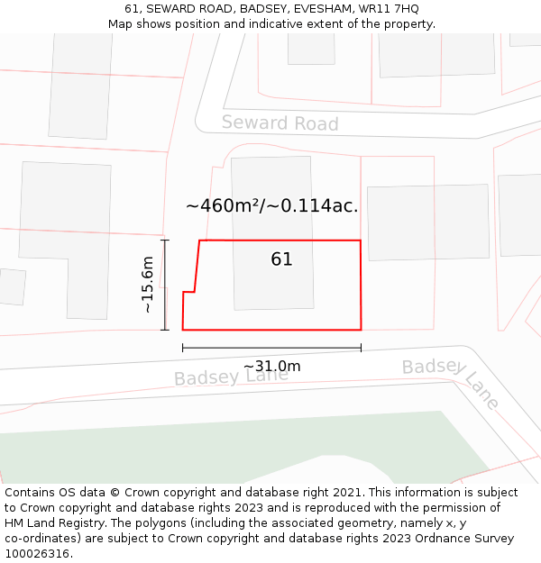 61, SEWARD ROAD, BADSEY, EVESHAM, WR11 7HQ: Plot and title map