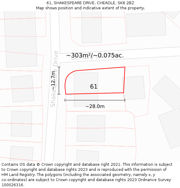 61, SHAKESPEARE DRIVE, CHEADLE, SK8 2BZ: Plot and title map