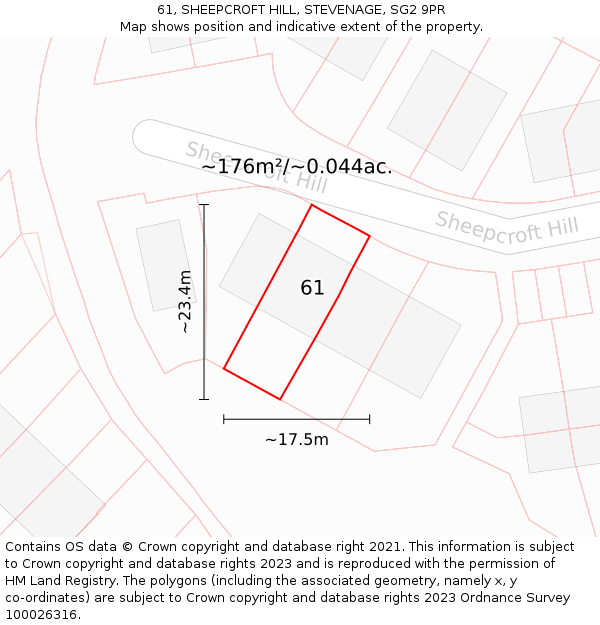 61, SHEEPCROFT HILL, STEVENAGE, SG2 9PR: Plot and title map