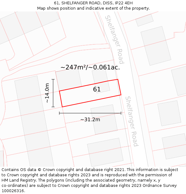 61, SHELFANGER ROAD, DISS, IP22 4EH: Plot and title map