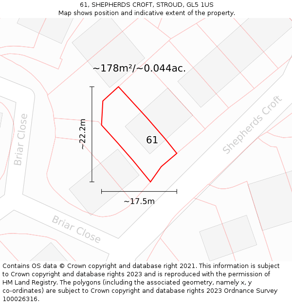 61, SHEPHERDS CROFT, STROUD, GL5 1US: Plot and title map