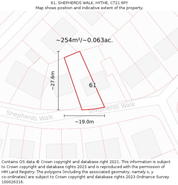 61, SHEPHERDS WALK, HYTHE, CT21 6PY: Plot and title map