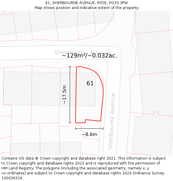 61, SHERBOURNE AVENUE, RYDE, PO33 3PW: Plot and title map