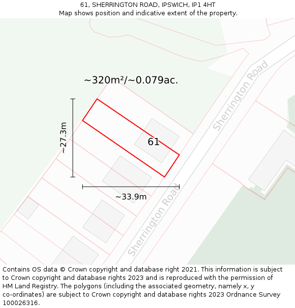 61, SHERRINGTON ROAD, IPSWICH, IP1 4HT: Plot and title map