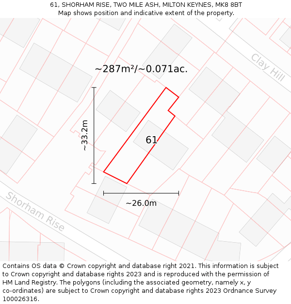 61, SHORHAM RISE, TWO MILE ASH, MILTON KEYNES, MK8 8BT: Plot and title map