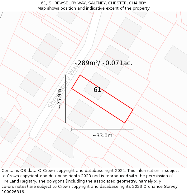 61, SHREWSBURY WAY, SALTNEY, CHESTER, CH4 8BY: Plot and title map