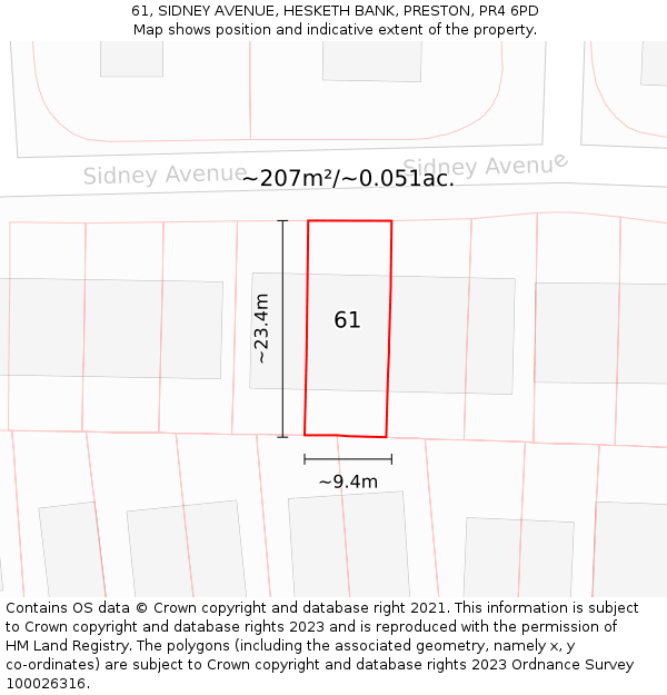 61, SIDNEY AVENUE, HESKETH BANK, PRESTON, PR4 6PD: Plot and title map