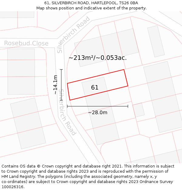 61, SILVERBIRCH ROAD, HARTLEPOOL, TS26 0BA: Plot and title map