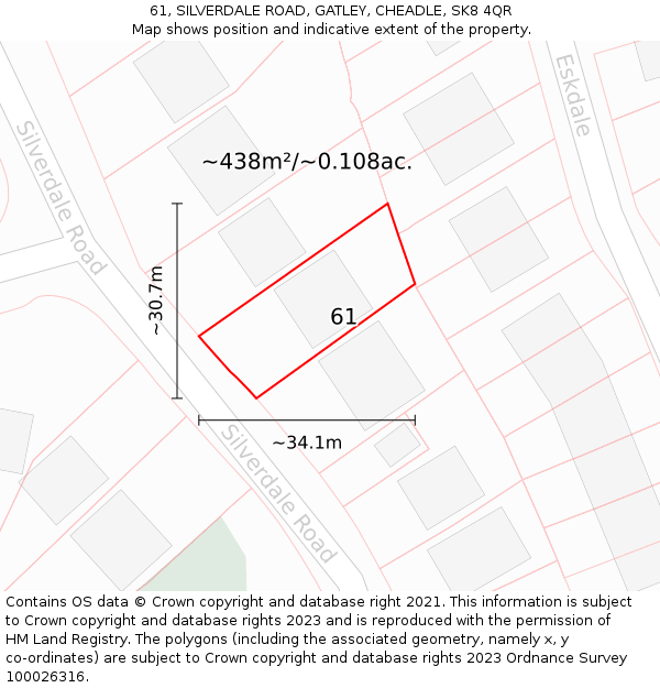 61, SILVERDALE ROAD, GATLEY, CHEADLE, SK8 4QR: Plot and title map