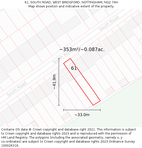 61, SOUTH ROAD, WEST BRIDGFORD, NOTTINGHAM, NG2 7AH: Plot and title map