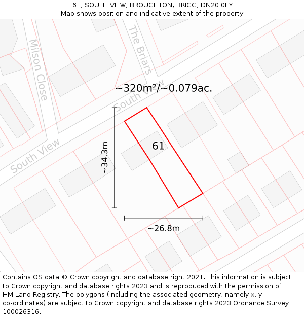 61, SOUTH VIEW, BROUGHTON, BRIGG, DN20 0EY: Plot and title map