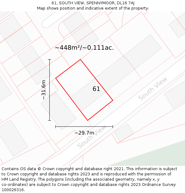 61, SOUTH VIEW, SPENNYMOOR, DL16 7AJ: Plot and title map