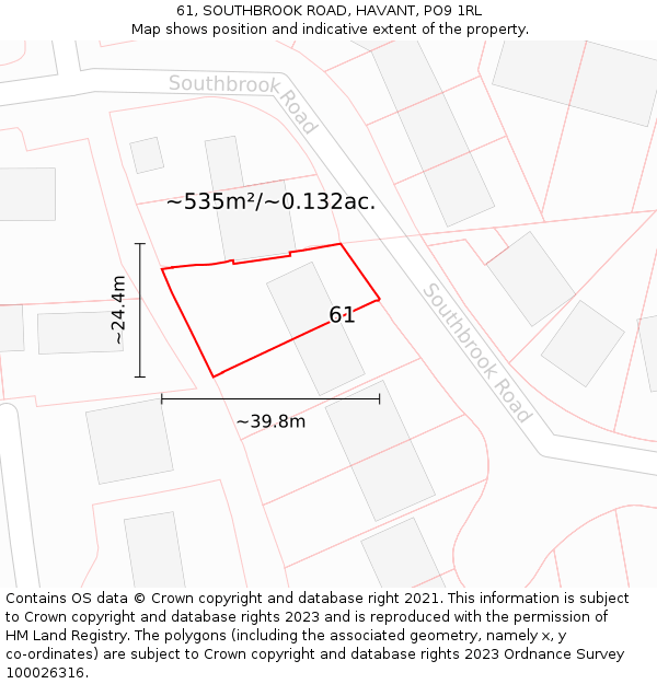 61, SOUTHBROOK ROAD, HAVANT, PO9 1RL: Plot and title map