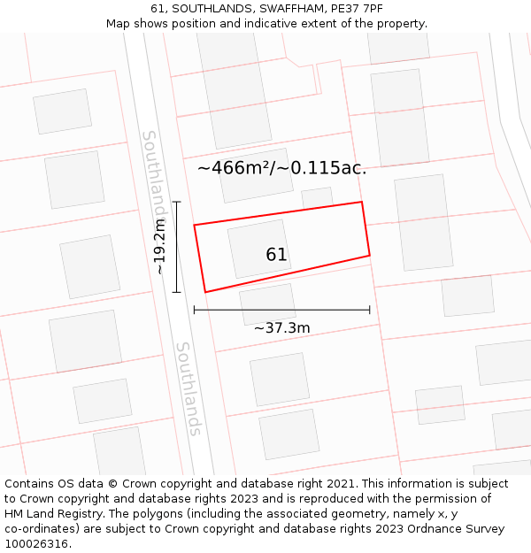 61, SOUTHLANDS, SWAFFHAM, PE37 7PF: Plot and title map