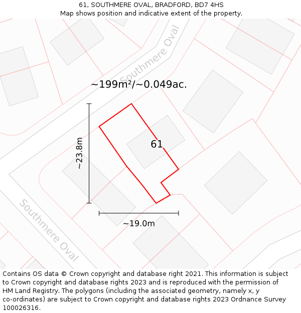 61, SOUTHMERE OVAL, BRADFORD, BD7 4HS: Plot and title map