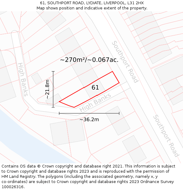 61, SOUTHPORT ROAD, LYDIATE, LIVERPOOL, L31 2HX: Plot and title map