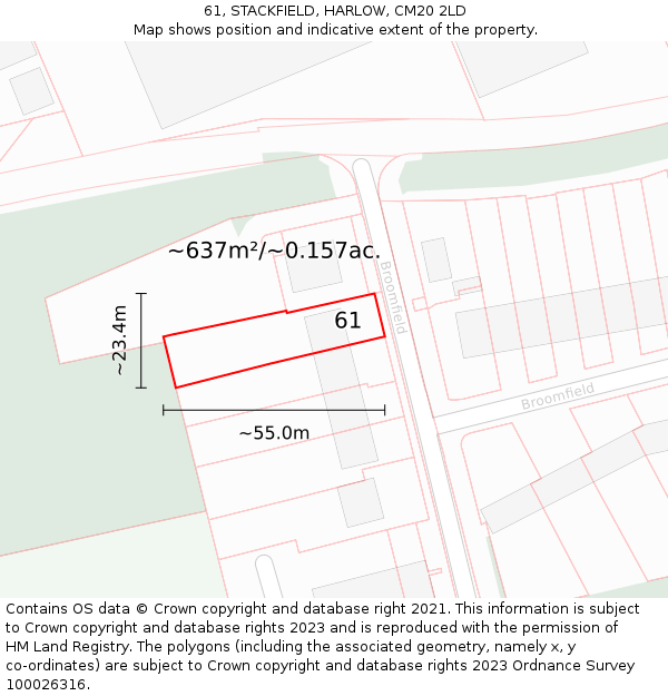 61, STACKFIELD, HARLOW, CM20 2LD: Plot and title map