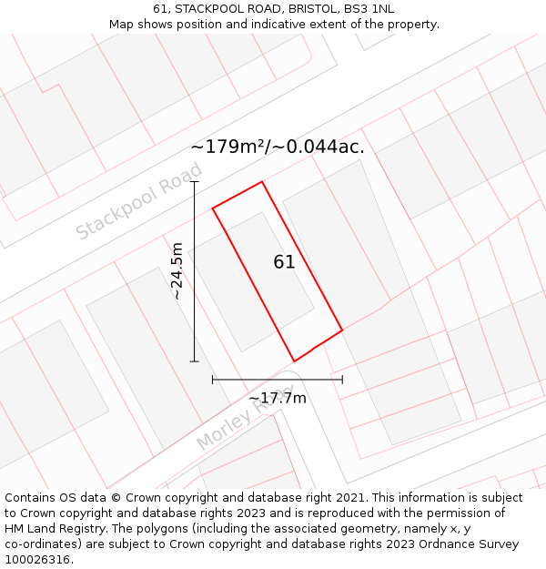 61, STACKPOOL ROAD, BRISTOL, BS3 1NL: Plot and title map