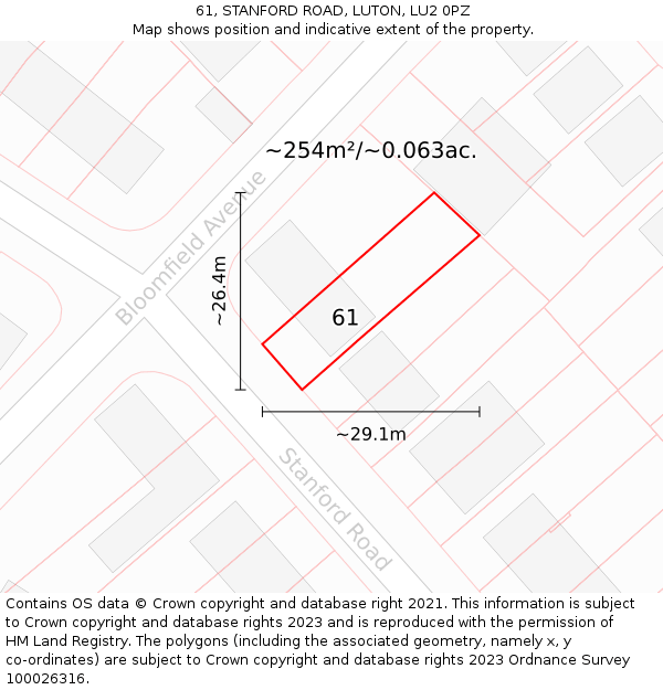 61, STANFORD ROAD, LUTON, LU2 0PZ: Plot and title map