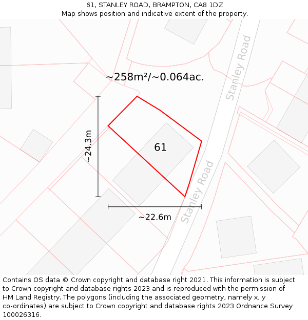 61, STANLEY ROAD, BRAMPTON, CA8 1DZ: Plot and title map