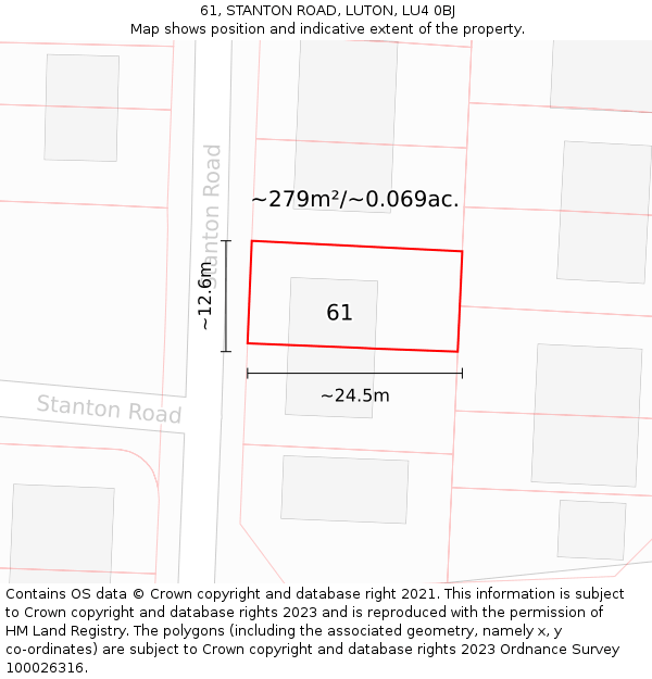 61, STANTON ROAD, LUTON, LU4 0BJ: Plot and title map