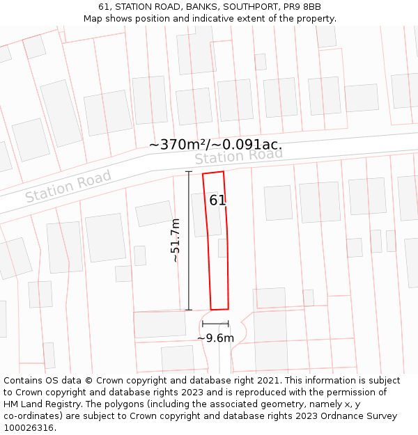 61, STATION ROAD, BANKS, SOUTHPORT, PR9 8BB: Plot and title map