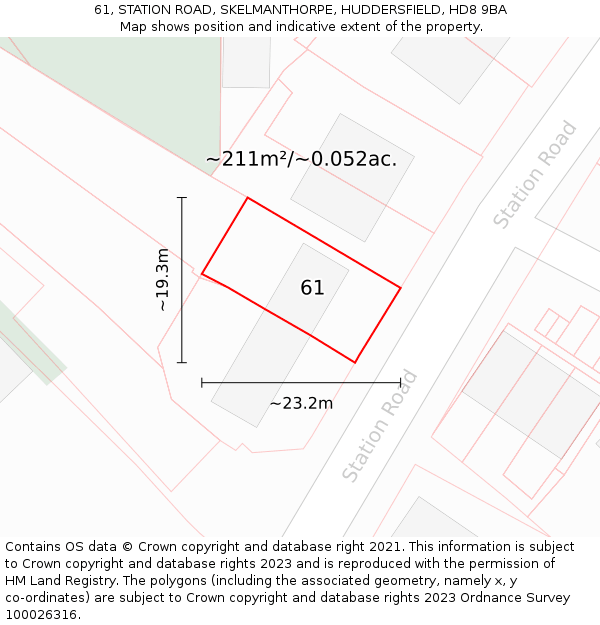 61, STATION ROAD, SKELMANTHORPE, HUDDERSFIELD, HD8 9BA: Plot and title map