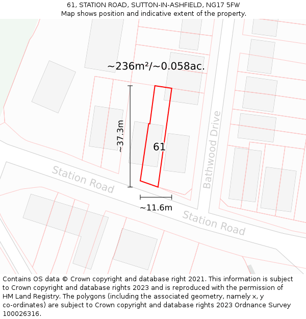 61, STATION ROAD, SUTTON-IN-ASHFIELD, NG17 5FW: Plot and title map