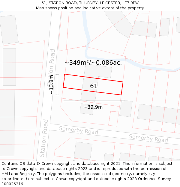 61, STATION ROAD, THURNBY, LEICESTER, LE7 9PW: Plot and title map