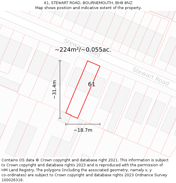 61, STEWART ROAD, BOURNEMOUTH, BH8 8NZ: Plot and title map