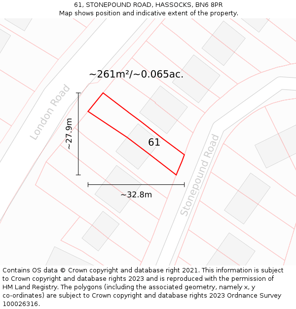 61, STONEPOUND ROAD, HASSOCKS, BN6 8PR: Plot and title map